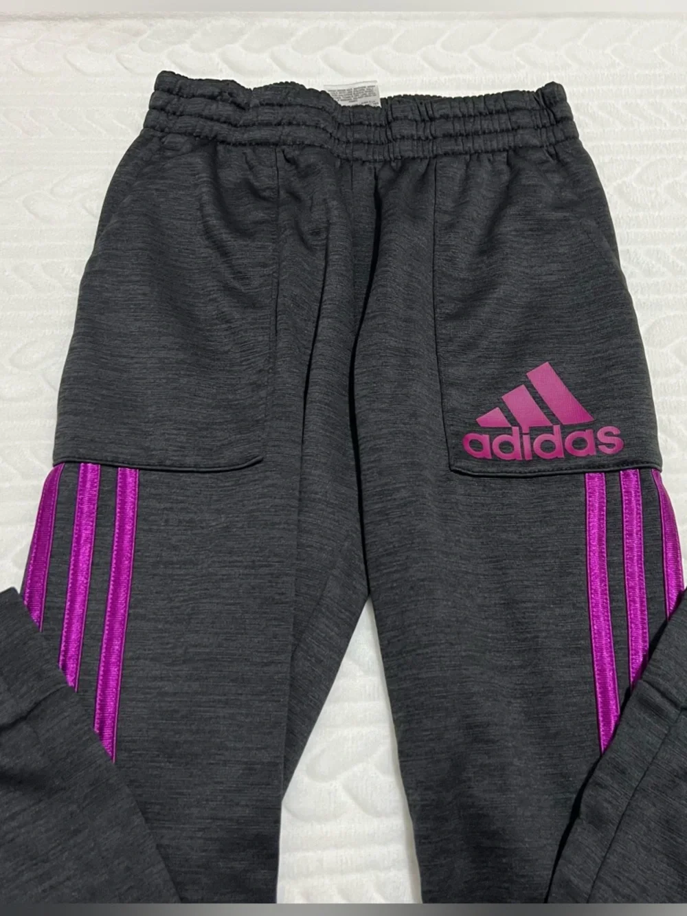 💗‎ Adidas - Kids Charcoal Gray Track Pants with Purple Accent